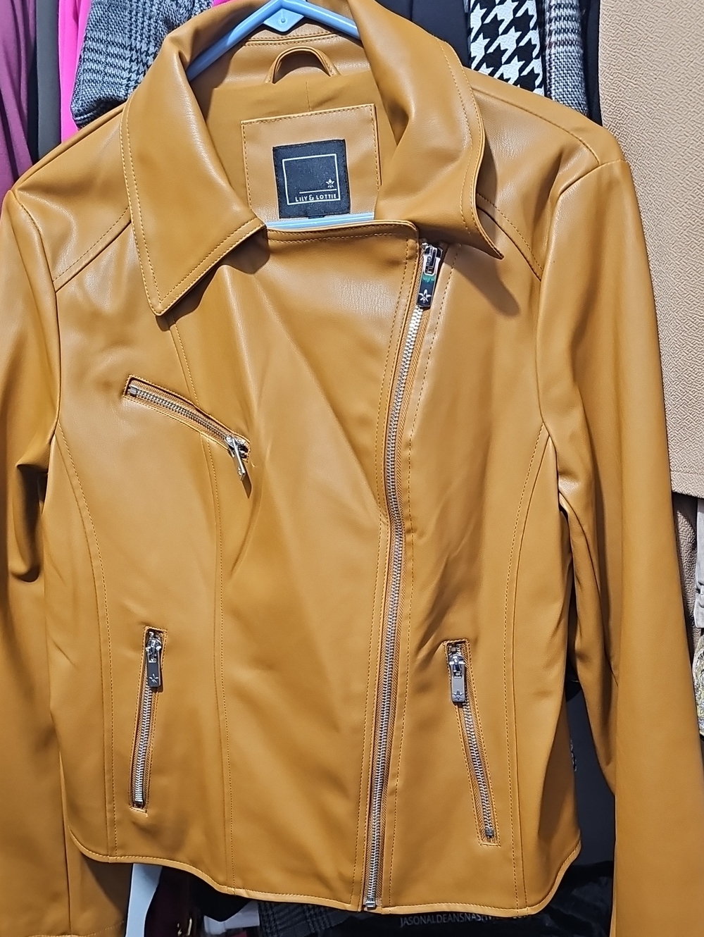Faux Leather Moto Jacket -  Tan